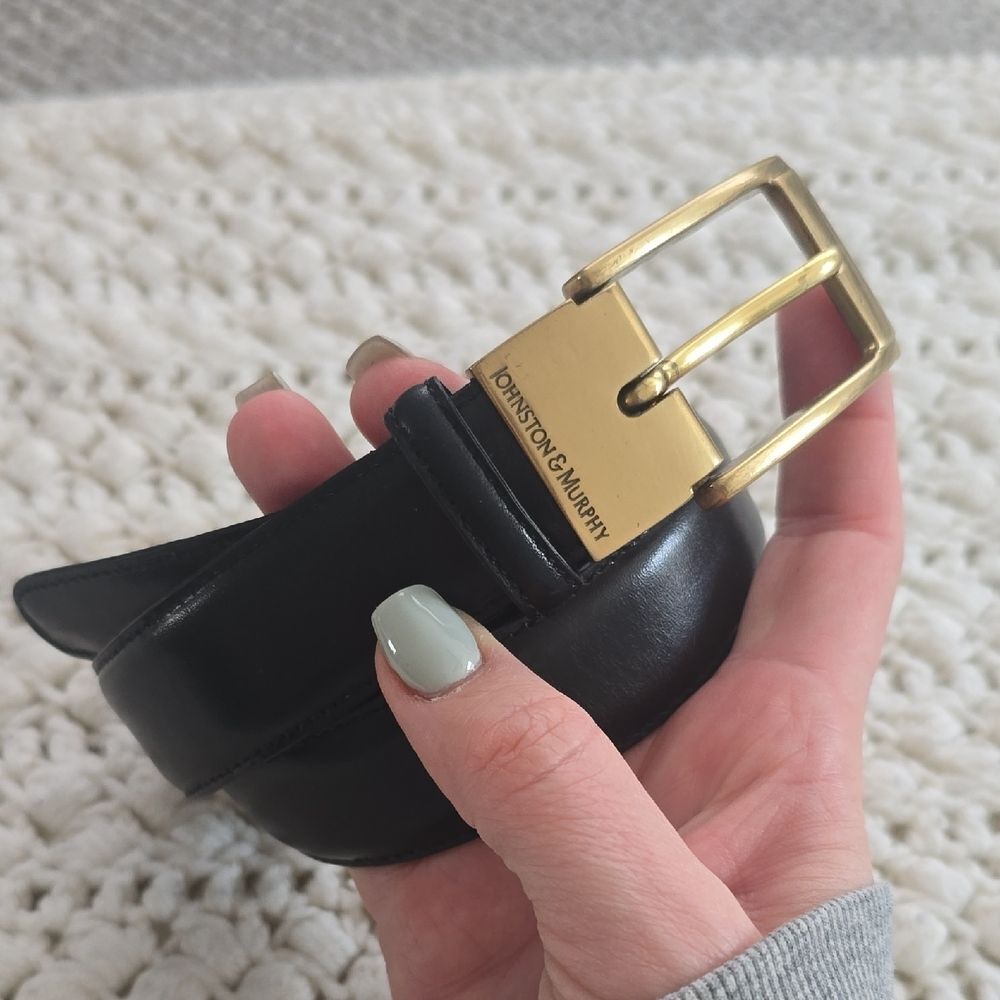 Johnston & Murphy | Black Leather Dress Belt with Gold Buckle